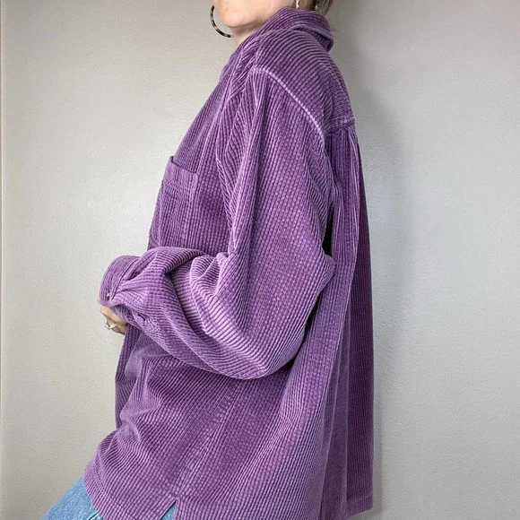 LL Bean wide wale corduroy aubergine purple button-down collared shirt L - Picture 12 of 17